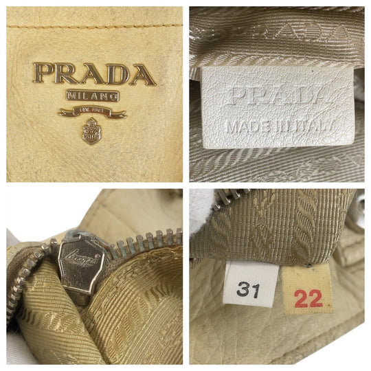 PRADA Handbag leather Ivory Cream SilverMetal Handbag Shoulder Bag 2way Women Used Authentic