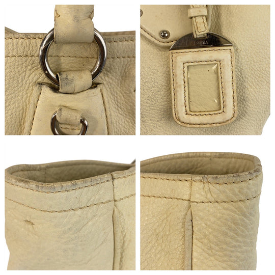 PRADA Handbag leather Ivory Cream SilverMetal Handbag Shoulder Bag 2way Women Used Authentic