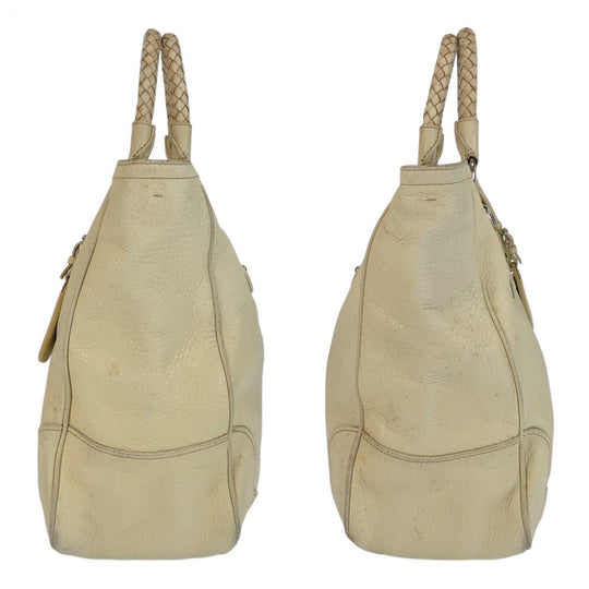 PRADA Handbag leather Ivory Cream SilverMetal Handbag Shoulder Bag 2way Women Used Authentic