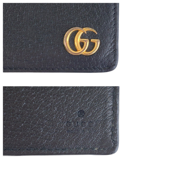 GUCCI Long Wallet Purse 459133 leather Black GoldMetal GG Marmont