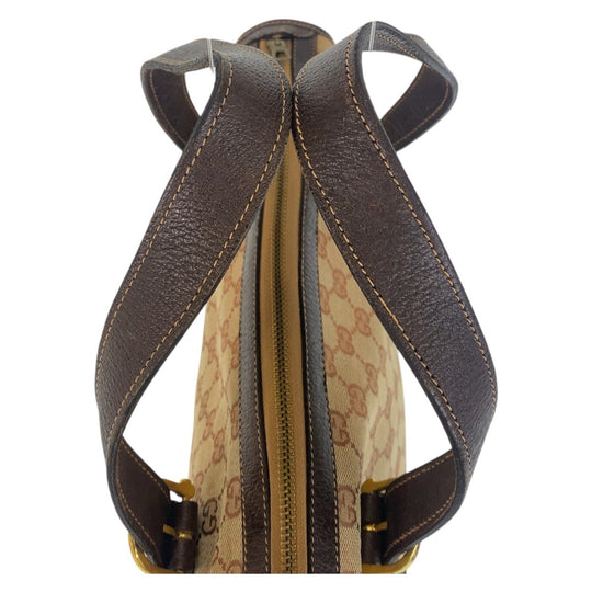 GUCCI Handbag GG canvas, leather Beige Brown Gold Metal Sherry Line Old Gucci Women Used Authentic