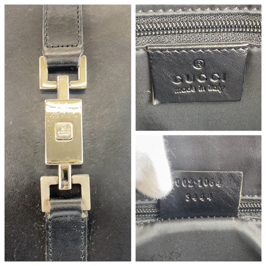 GUCCI Tote Bag 002 1064 leather Black SilverMetal Tote Bag Shoulder Bag Jackie Women Used Authentic