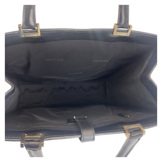 GUCCI Tote Bag 002 1064 leather Black SilverMetal Tote Bag Shoulder Bag Jackie Women Used Authentic