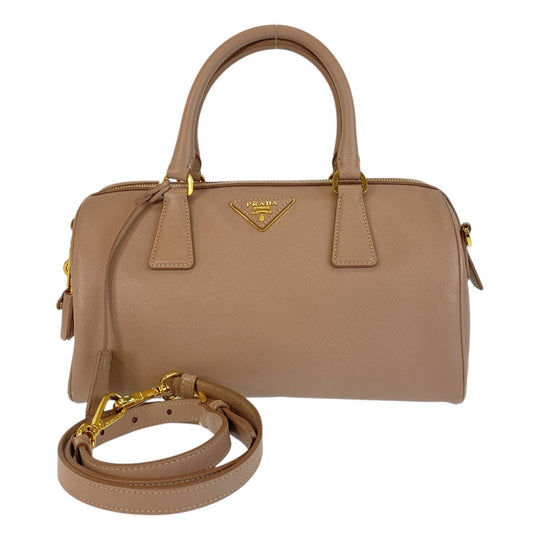 PRADA Handbag leather Pink Beige Gold Metal Handbag Shoulder Bag 2way Safiano Triangle With logo Women Used Authentic