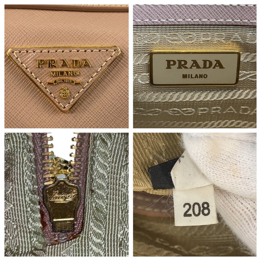 PRADA Handbag leather Pink Beige Gold Metal Handbag Shoulder Bag 2way Safiano Triangle With logo Women Used Authentic