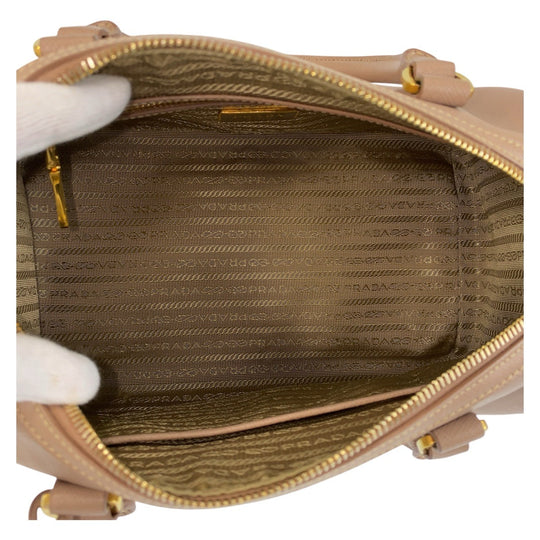 PRADA Handbag leather Pink Beige Gold Metal Handbag Shoulder Bag 2way Safiano Triangle With logo Women Used Authentic
