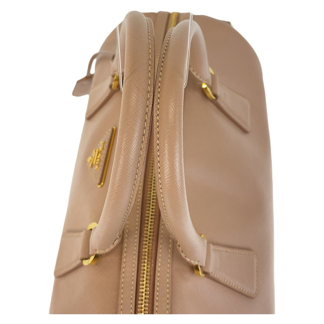 PRADA Handbag leather Pink Beige Gold Metal Handbag Shoulder Bag 2way Safiano Triangle With logo Women Used Authentic