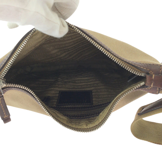 PRADA Shoulder Bag canvas Brown Silver Metal Shoulder Bag pochette Logo jacquard Women Used Authentic