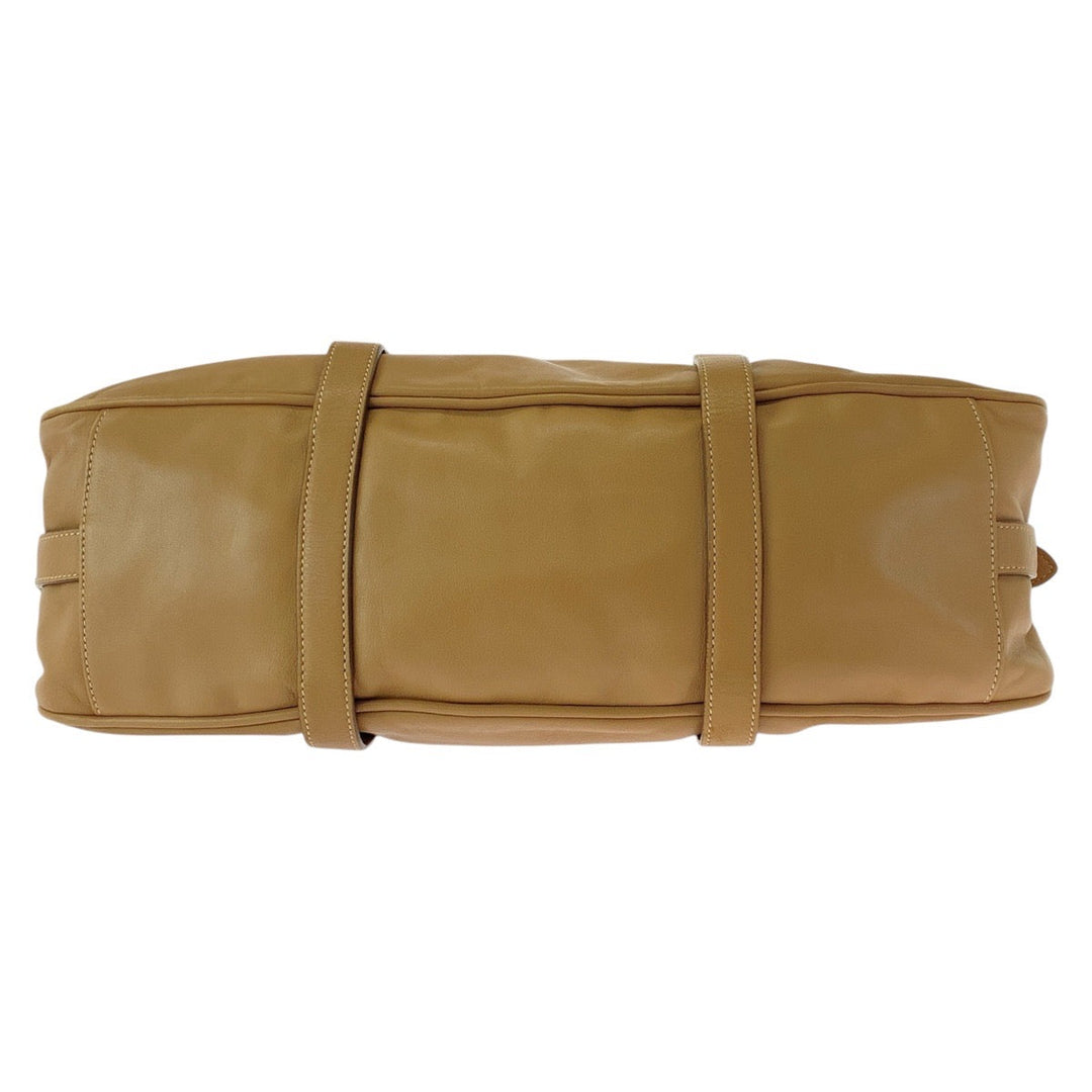 PRADA Handbag BN1903 leather Beige Gold Metal Handbag Shoulder Bag 2WAY Women Used Authentic