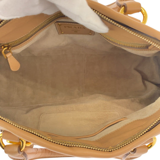 PRADA Handbag BN1903 leather Beige Gold Metal Handbag Shoulder Bag 2WAY Women Used Authentic