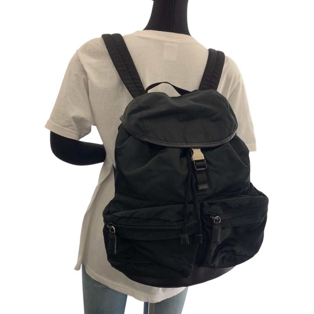 PRADA Backpack Nylon black Backpack Unisex Test Triangle With logo mens Used Authentic