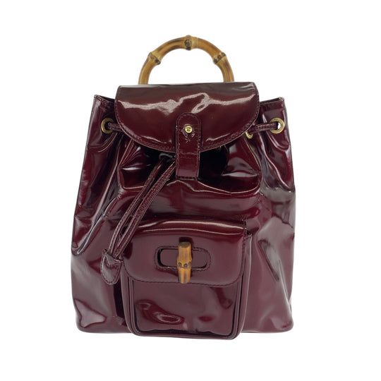 GUCCI Backpack 003 1998 0030 Patent leather wine red brown Backpack Backpack Bamboo Women Used Authentic