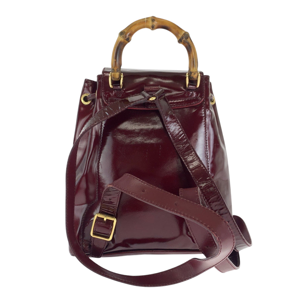 GUCCI Backpack 003 1998 0030 Patent leather wine red brown Backpack Backpack Bamboo Women Used Authentic