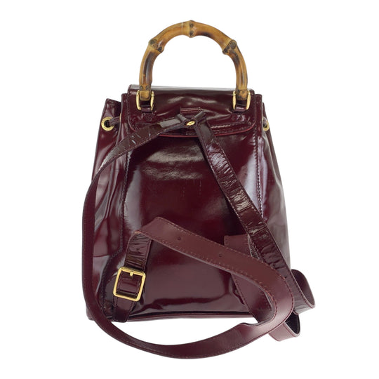 GUCCI Backpack 003 1998 0030 Patent leather wine red brown Backpack Backpack Bamboo Women Used Authentic