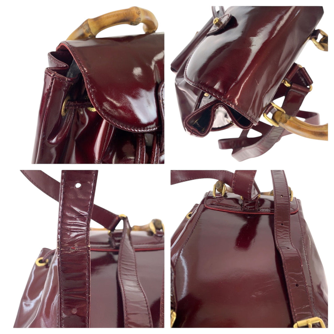 GUCCI Backpack 003 1998 0030 Patent leather wine red brown Backpack Backpack Bamboo Women Used Authentic