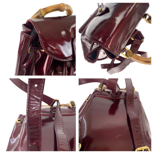 GUCCI Backpack 003 1998 0030 Patent leather wine red brown Backpack Backpack Bamboo Women Used Authentic