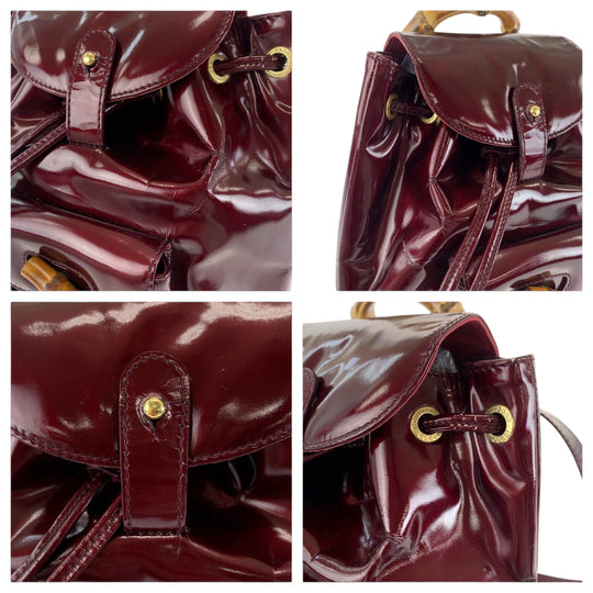 GUCCI Backpack 003 1998 0030 Patent leather wine red brown Backpack Backpack Bamboo Women Used Authentic