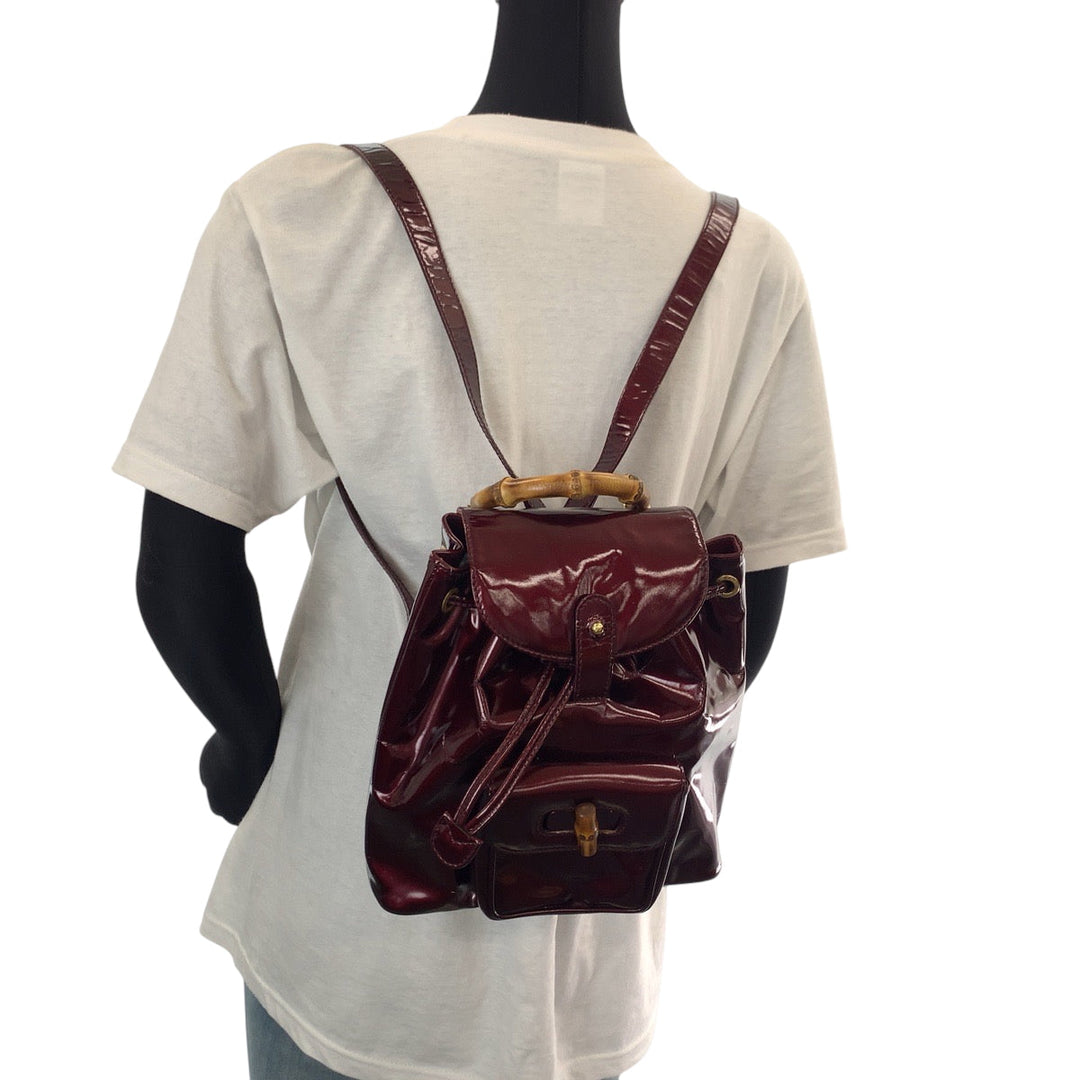 GUCCI Backpack 003 1998 0030 Patent leather wine red brown Backpack Backpack Bamboo Women Used Authentic