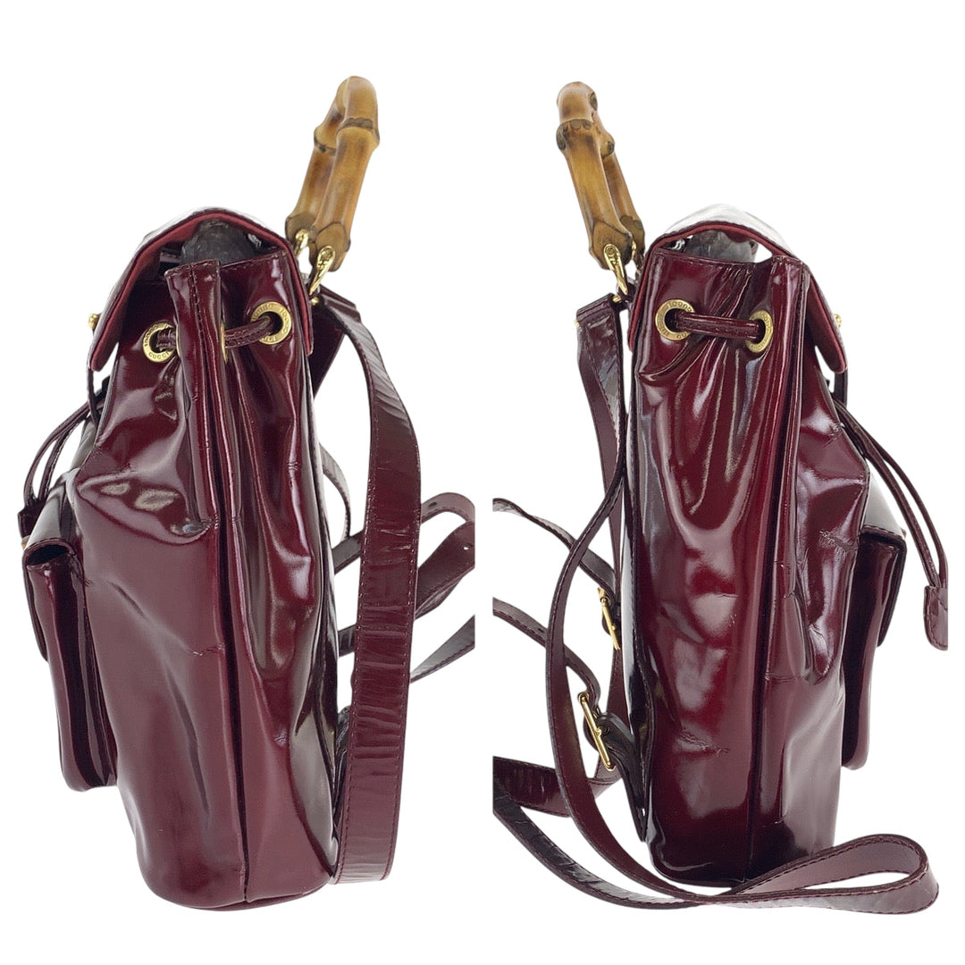 GUCCI Backpack 003 1998 0030 Patent leather wine red brown Backpack Backpack Bamboo Women Used Authentic