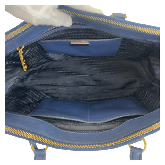 PRADA Handbag leather Blue GoldMetal Handbag Shoulder Bag 2way Safiano Galleria TriangleWith logo Women Used Authentic