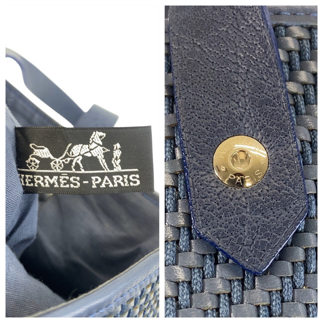 HERMES Tote Bag Polyester, Leather Blue Silver Metal Tote Bag handbag Amedaba Diago PM Women Used Authentic