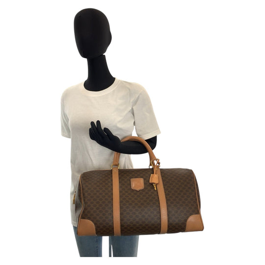 CELINE Boston Duffel bag PVC, Leather Brown Gold Metal Boston Duffel bag Travel bag Macadam Women Used Authentic