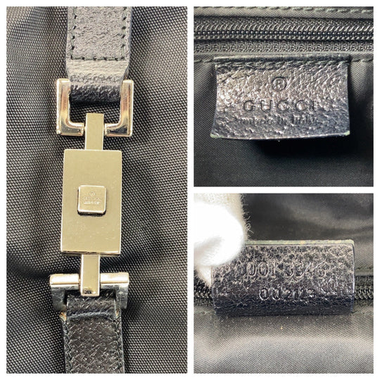 GUCCI Shoulder Bag 001 3346 Nylon, Leather Black black Jackie Women Used Authentic