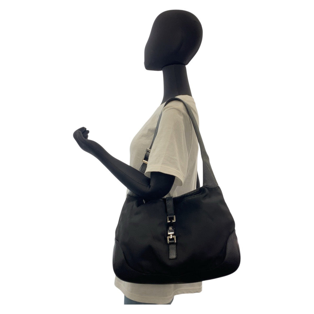 GUCCI Shoulder Bag 001 3346 Nylon, Leather Black black Jackie Women Used Authentic