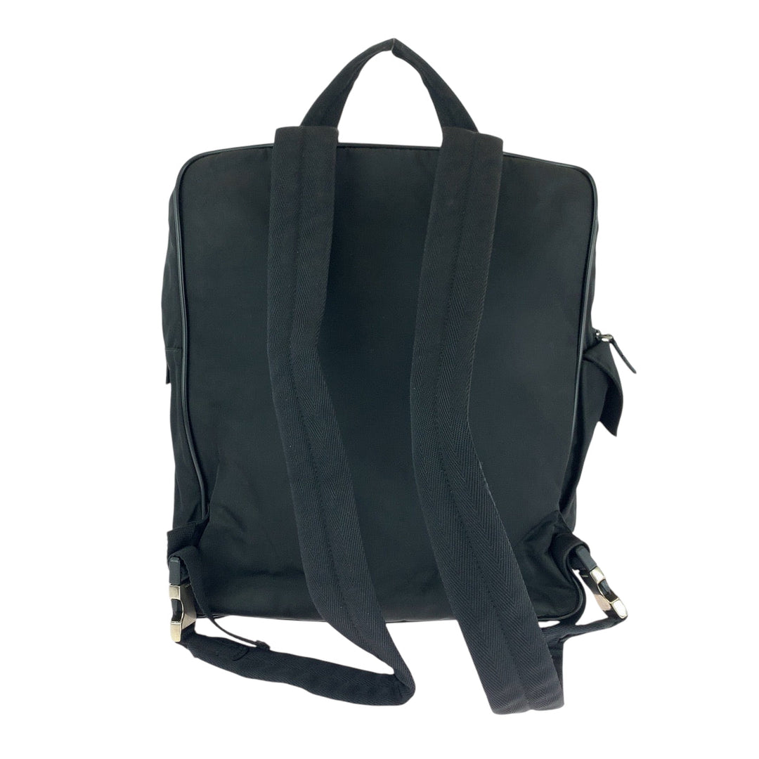 PRADA Backpack Nylon Black SilverMetal Backpack business bag Test Triangle With logo Women Used Authentic
