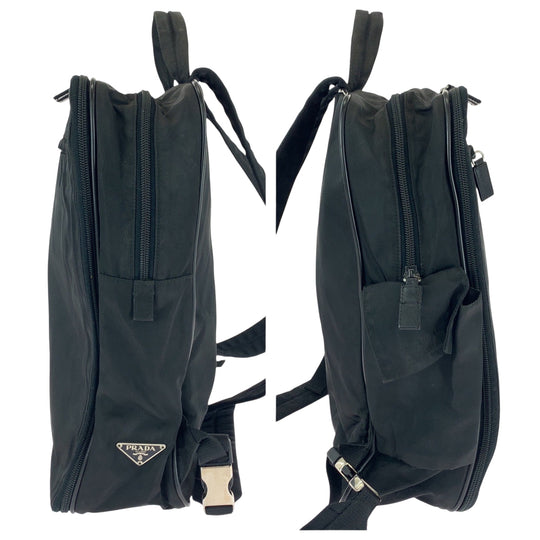 PRADA Backpack Nylon Black SilverMetal Backpack business bag Test Triangle With logo Women Used Authentic