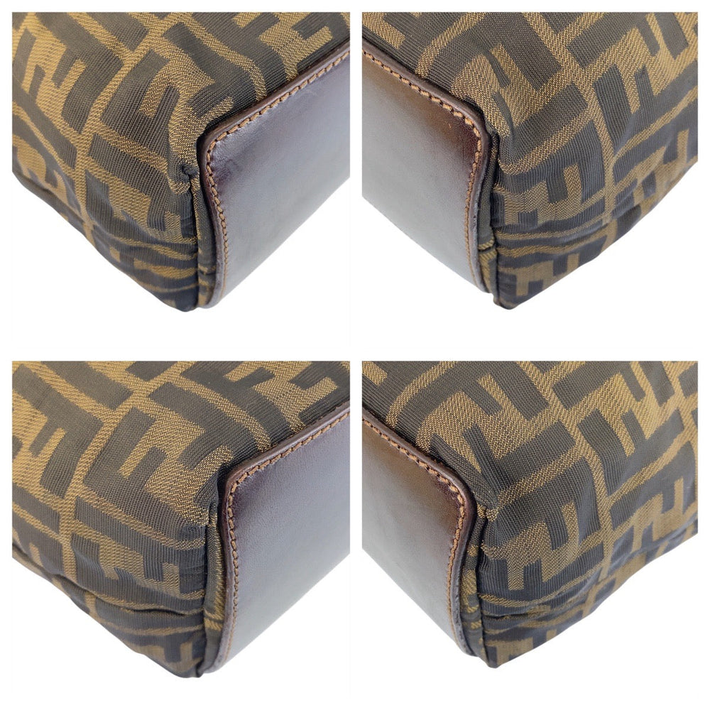FENDI Tote Bag Canvas, Leather Brown Silver Metal Tote Bag handbag Zucca Women Used Authentic