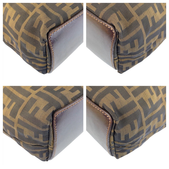 FENDI Tote Bag Canvas, Leather Brown Silver Metal Tote Bag handbag Zucca Women Used Authentic