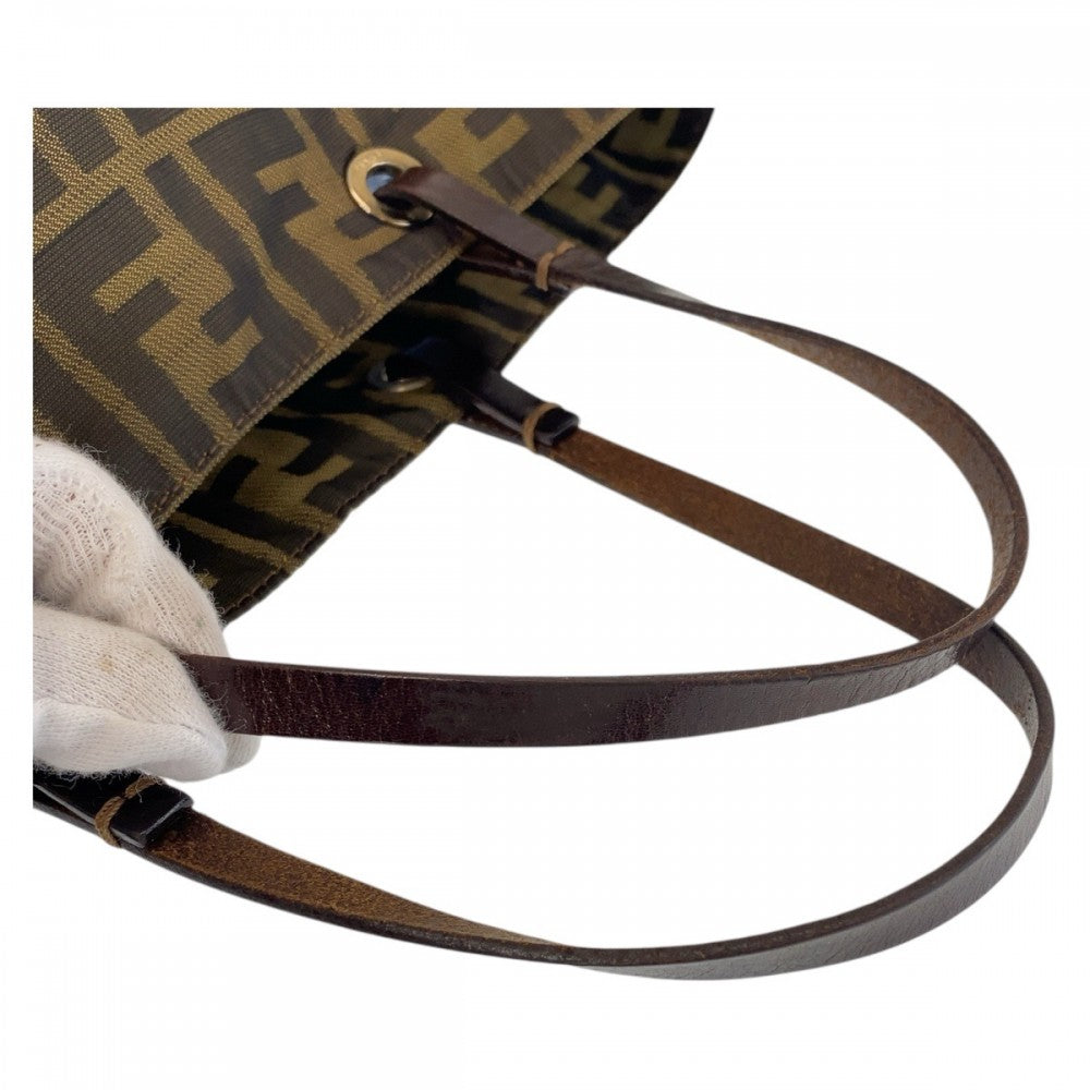FENDI Tote Bag Canvas, Leather Brown Silver Metal Tote Bag handbag Zucca Women Used Authentic