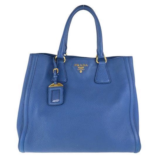 PRADA Tote Bag leather Blue GoldMetal Tote Bag handbag Vitterodino Triangle With logo Women Used Authentic