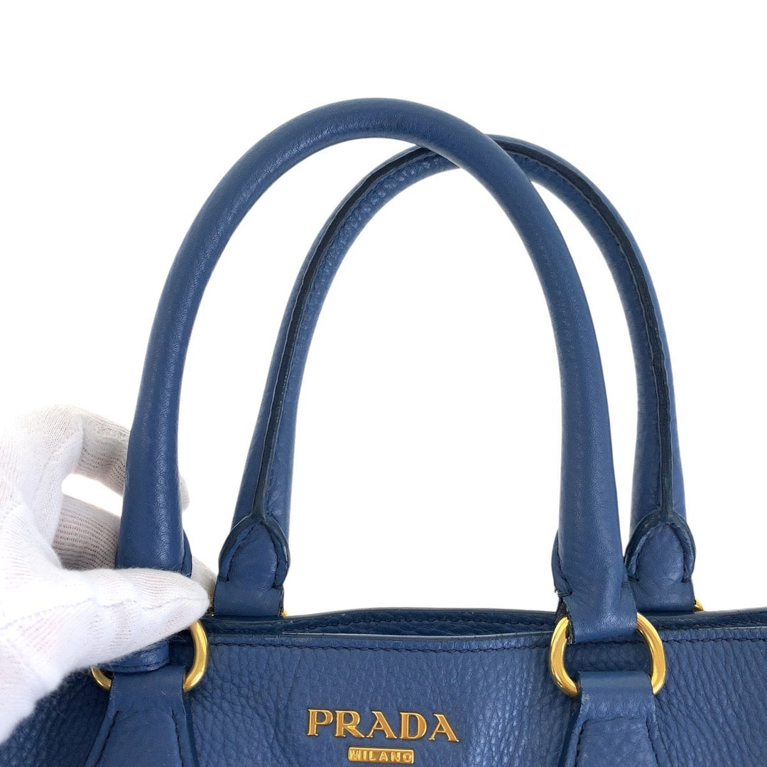 PRADA Tote Bag leather Blue GoldMetal Tote Bag handbag Vitterodino Triangle With logo Women Used Authentic