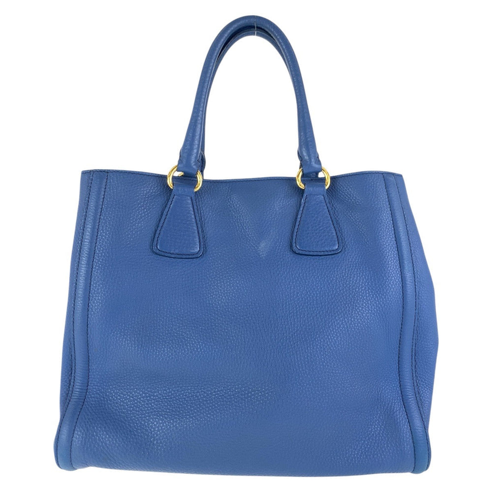 PRADA Tote Bag leather Blue GoldMetal Tote Bag handbag Vitterodino Triangle With logo Women Used Authentic