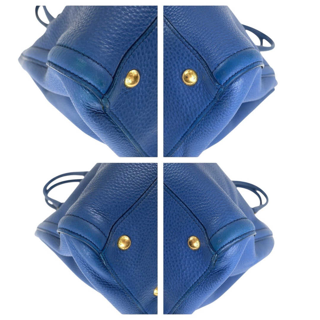 PRADA Tote Bag leather Blue GoldMetal Tote Bag handbag Vitterodino Triangle With logo Women Used Authentic