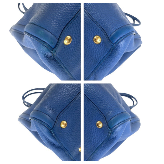 PRADA Tote Bag leather Blue GoldMetal Tote Bag handbag Vitterodino Triangle With logo Women Used Authentic