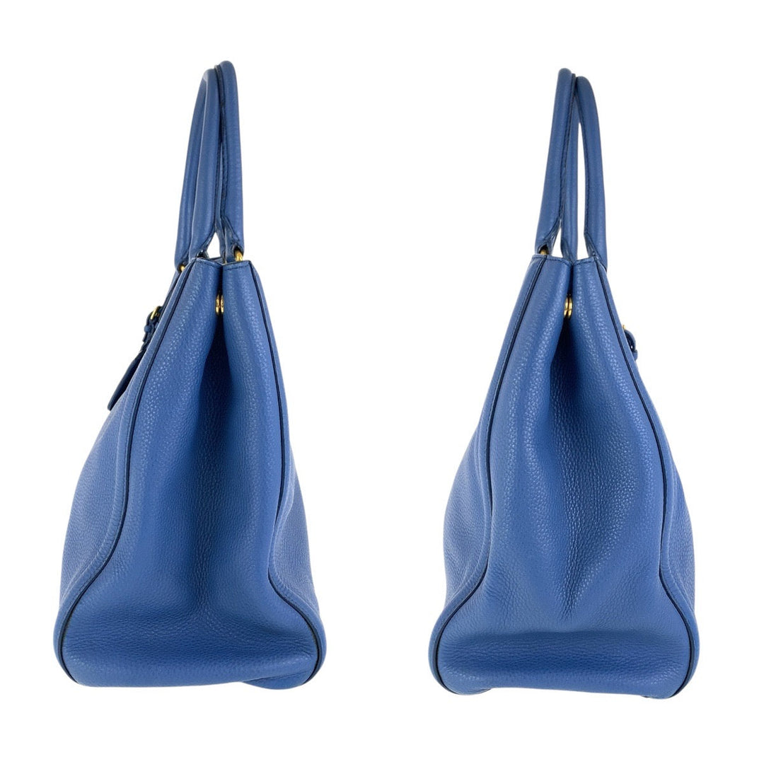 PRADA Tote Bag leather Blue GoldMetal Tote Bag handbag Vitterodino Triangle With logo Women Used Authentic