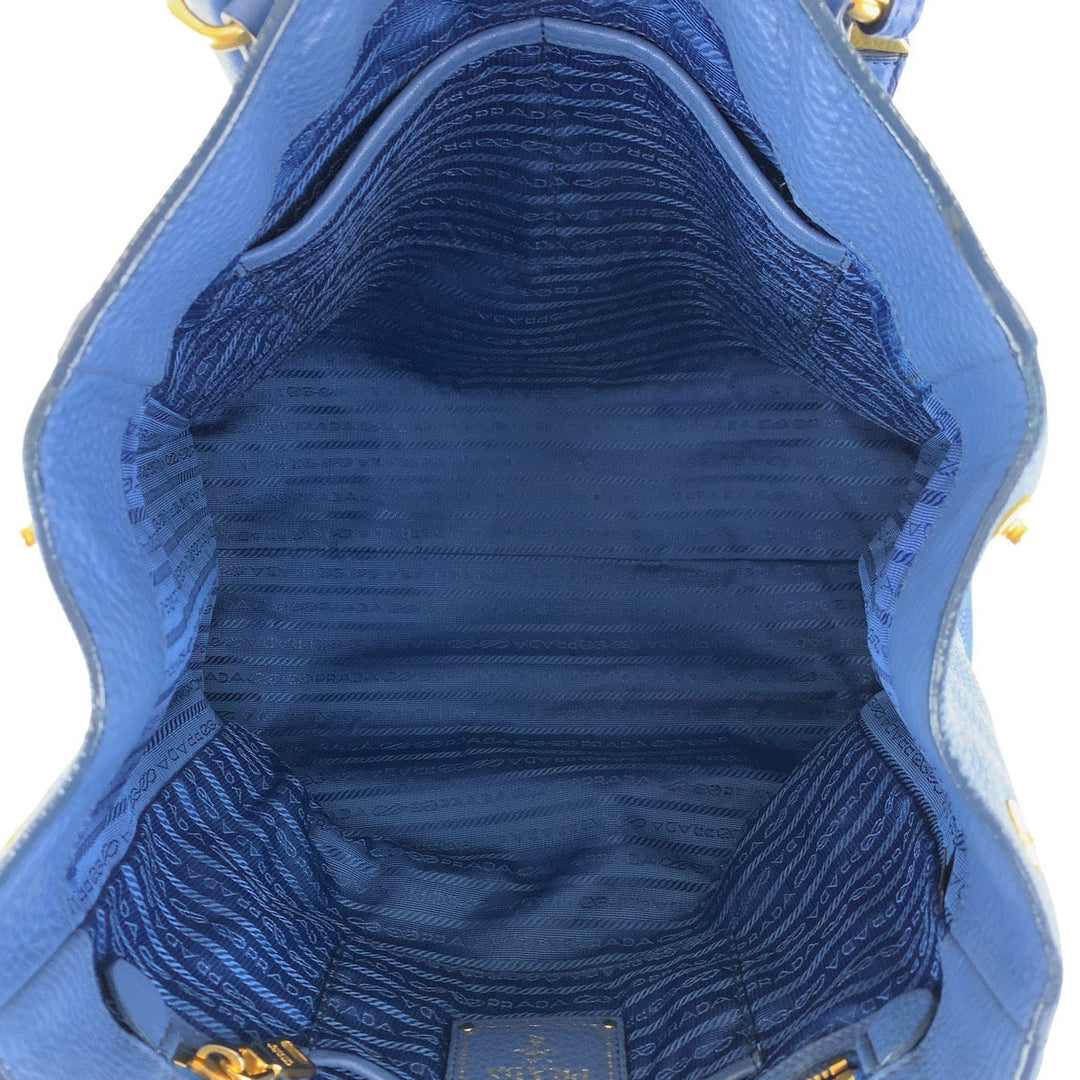 PRADA Tote Bag leather Blue GoldMetal Tote Bag handbag Vitterodino Triangle With logo Women Used Authentic