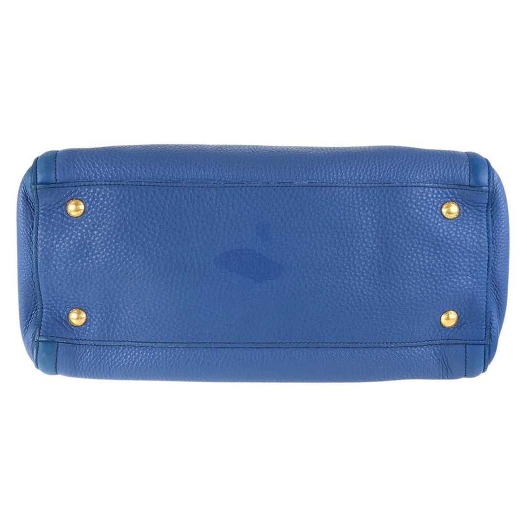 PRADA Tote Bag leather Blue GoldMetal Tote Bag handbag Vitterodino Triangle With logo Women Used Authentic