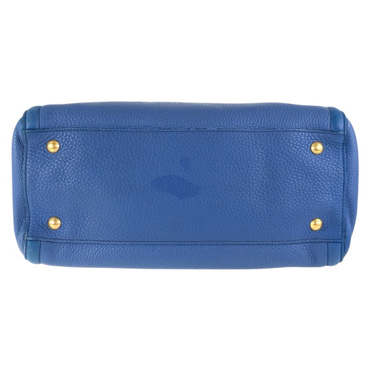 PRADA Tote Bag leather Blue GoldMetal Tote Bag handbag Vitterodino Triangle With logo Women Used Authentic