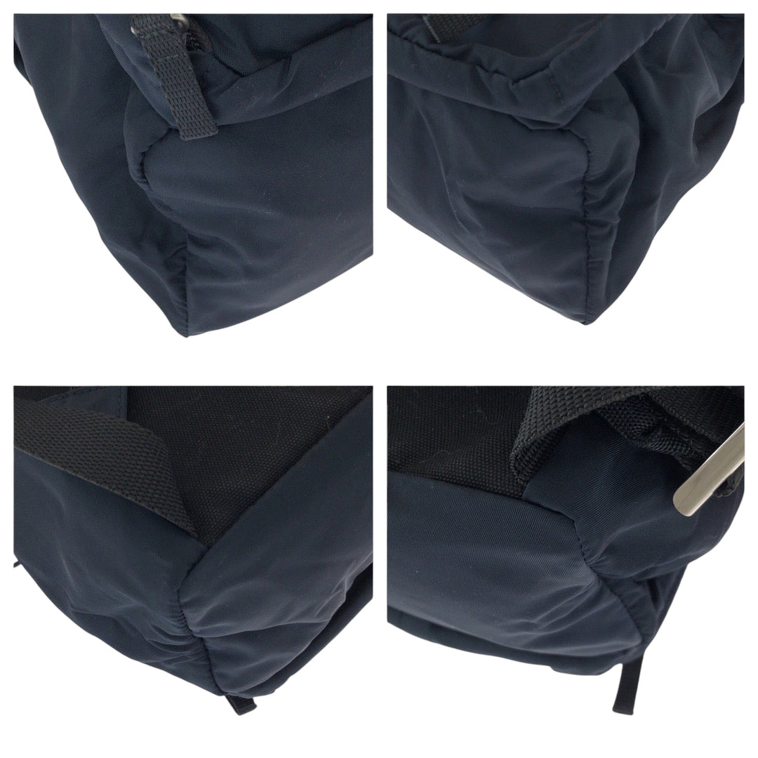 PRADA Backpack Nylon Navy SilverMetal Backpack Backpack Test Triangle With logo Women Used Authentic