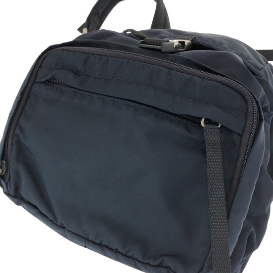 PRADA Backpack Nylon Navy SilverMetal Backpack Backpack Test Triangle With logo Women Used Authentic
