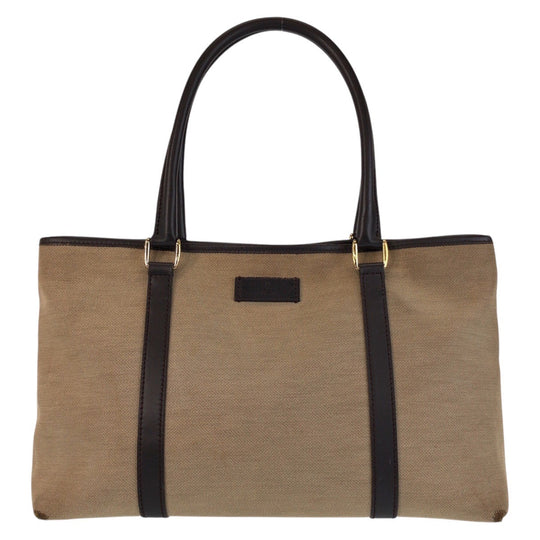 GUCCI Tote Bag 257302 Canvas, Leather Beige Brown Gold Metal Tote Bag Shoulder Bag Women Used Authentic