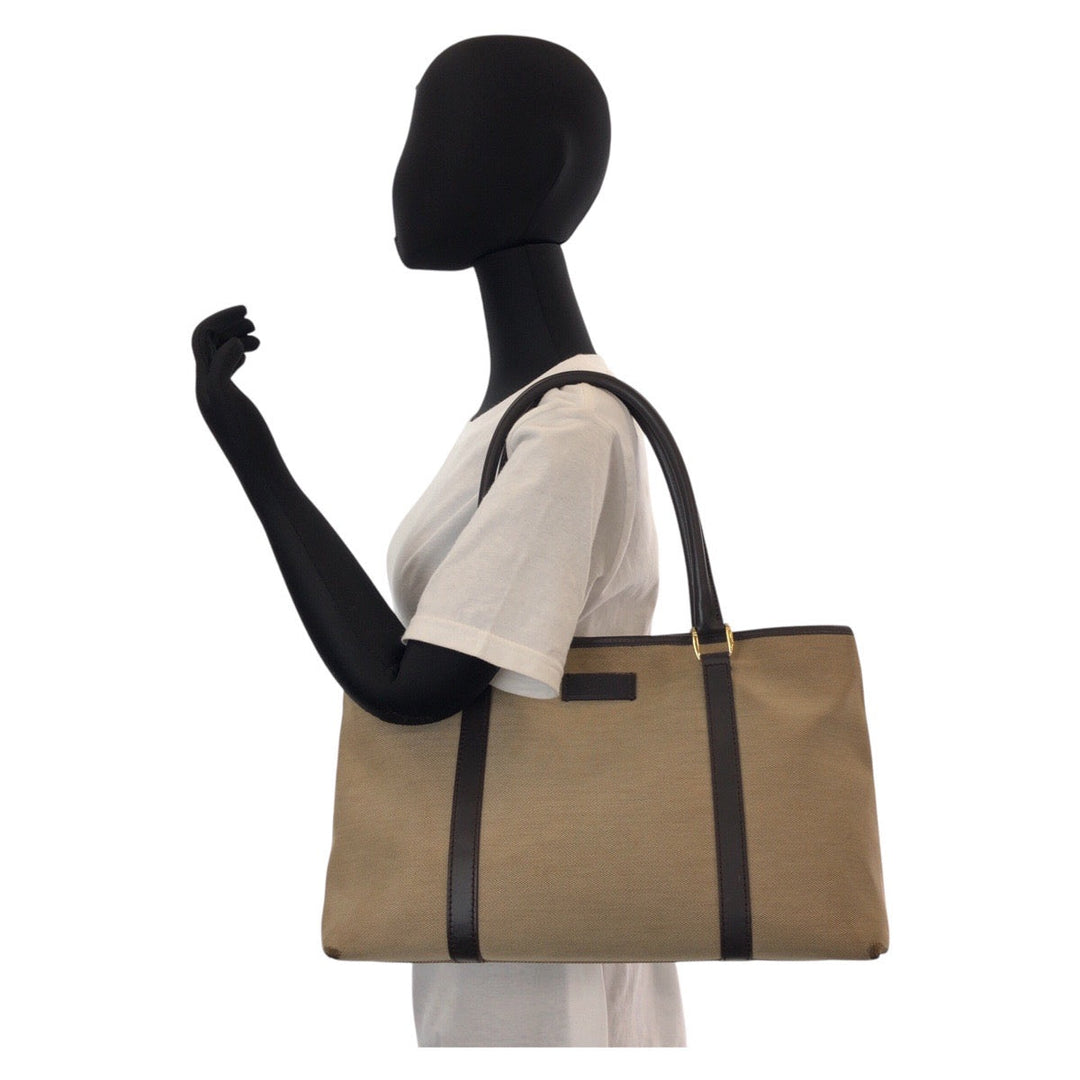 GUCCI Tote Bag 257302 Canvas, Leather Beige Brown Gold Metal Tote Bag Shoulder Bag Women Used Authentic