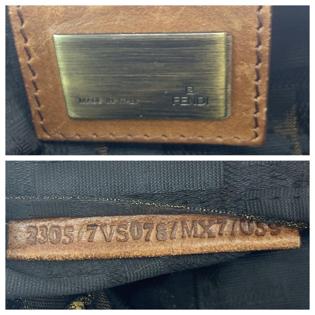 FENDI Handbag canvas Brown Gold Metal Zucca