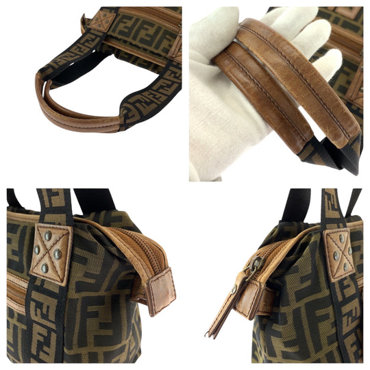 FENDI Handbag canvas Brown Gold Metal Zucca