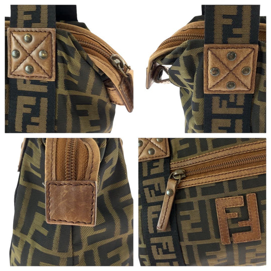 FENDI Handbag canvas Brown Gold Metal Zucca