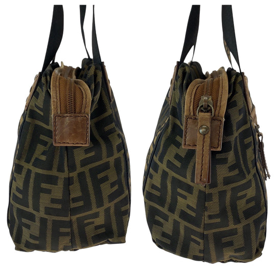 FENDI Handbag canvas Brown Gold Metal Zucca